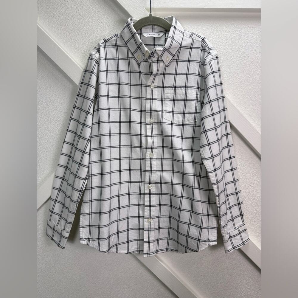 NWT Janie And Jack Tattersall Flannel Button Down Shirt White Size 8 Boys